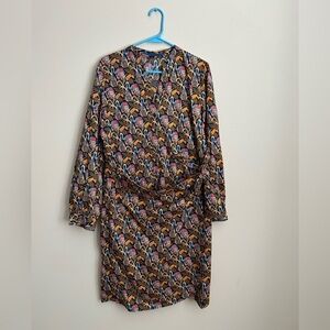 J. McLaughlin Isolde Peacock Print Faux Wrap Shirt Dress Size XL